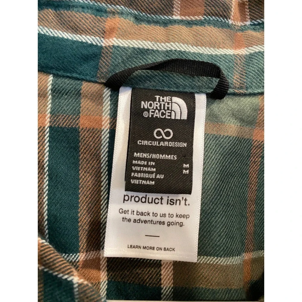 The North Face Mens Medium Plaid Flannel‎ Shirt Green Brown Gorpcore Hiking